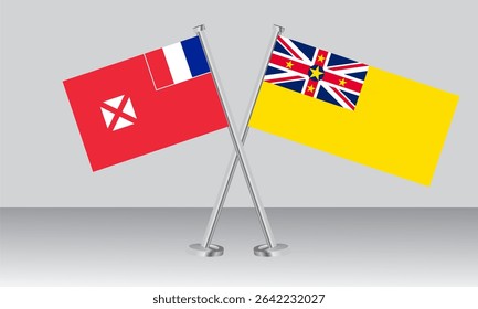 Crossed flags of Wallis and Futuna and Niue. Official colors. Correct proportion. Banner design