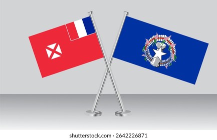 Crossed flags of Wallis and Futuna and Northern Mariana Islands. Official colors. Correct proportion. Banner design