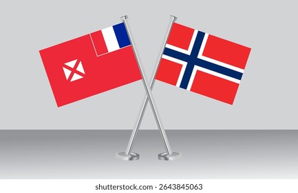 Crossed flags of Wallis and Futuna and Norway. Official colors. Correct proportion. Banner design