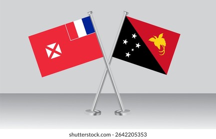 Crossed flags of Wallis and Futuna and Papua New Guinea. Official colors. Correct proportion. Banner design