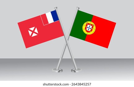 Crossed flags of Wallis and Futuna and Portugal. Official colors. Correct proportion. Banner design