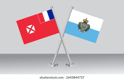 Crossed flags of Wallis and Futuna and San Marino. Official colors. Correct proportion. Banner design