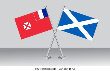 Crossed flags of Wallis and Futuna and Scotland. Official colors. Correct proportion. Banner design