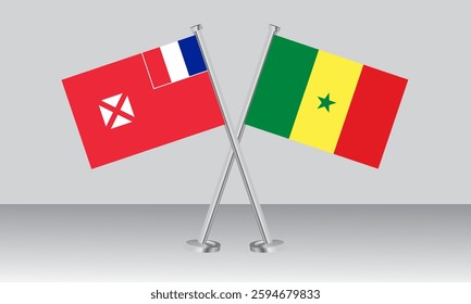 Crossed flags of Wallis and Futuna and Senegal. Official colors. Correct proportion. Banner design