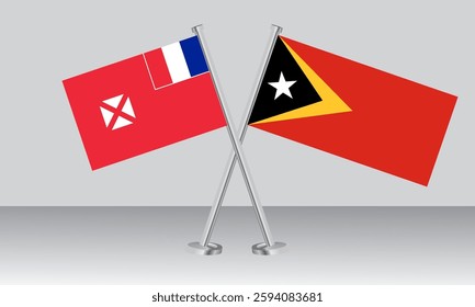 Crossed flags of Wallis and Futuna and Timor Leste. Official colors. Correct proportion. Banner design