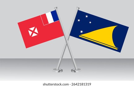 Crossed flags of Wallis and Futuna and Tokelau. Official colors. Correct proportion. Banner design