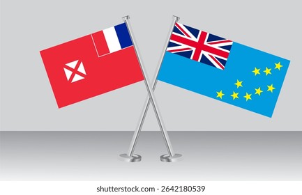 Crossed flags of Wallis and Futuna and Tuvalu. Official colors. Correct proportion. Banner design
