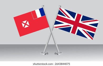 Crossed flags of Wallis and Futuna and United Kingdom. Official colors. Correct proportion. Banner design