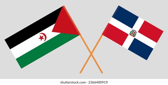 Crossed flags of Western Sahara and Dominican Republic. Official colors. Correct proportion. Vector illustration
