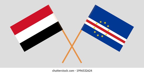 Crossed flags of Yemen and Cape Verde. Official colors. Correct proportion