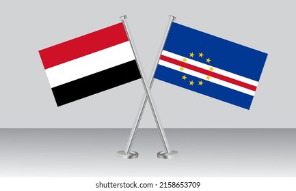 Crossed flags of Yemen and CAPE VERDE. Official colors. Correct proportion. Banner design