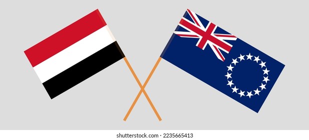 Crossed flags of Yemen and Cook Islands. Official colors. Correct proportion. Vector illustration
