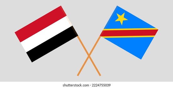 Crossed flags of Yemen and Democratic Republic of the Congo. Official colors. Correct proportion