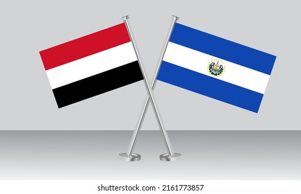 Crossed flags of Yemen and El Salvador. Official colors. Correct proportion. Banner design