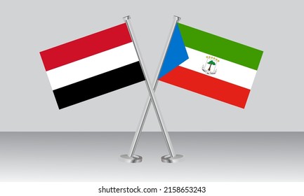 Gekreuzte Flaggen von Jemen und Äquatorialguinea. Offizielle Farben. Richtiger Anteil. Banner-Design