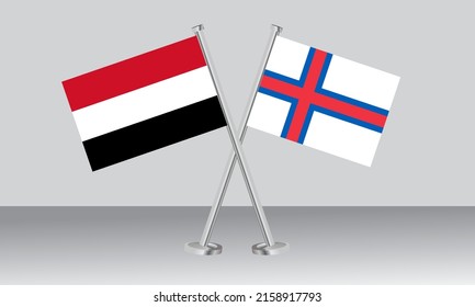 Crossed flags of Yemen and Faroe Islands. Official colors. Correct proportion. Banner design