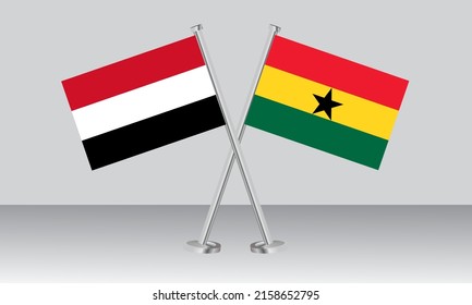 Crossed flags of Yemen and Ghana. Official colors. Correct proportion. Banner design