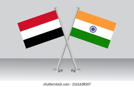 Crossed flags of Yemen and India. Official colors. Correct proportion. Banner design