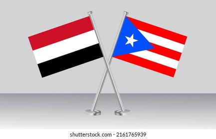 Crossed flags of Yemen and Puerto Rico. Official colors. Correct proportion. Banner design
