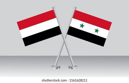 Crossed flags of Yemen and Syria. Official colors. Correct proportion. Banner design