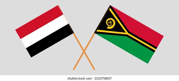 Crossed flags of Yemen and Vanuatu. Official colors. Correct proportion. Vector illustration
