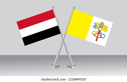 Crossed Flags Of Yemen And Vatican City. Official Colors. Correct Proportion. Banner Design