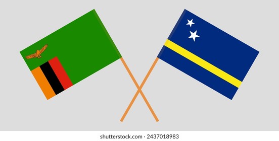 Crossed flags of Zambia and Country of Curacao. Official colors. Correct proportion. Vector illustration
