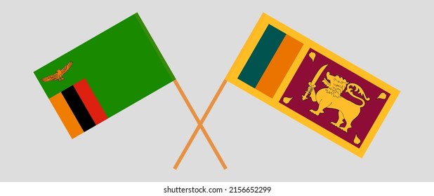 Crossed flags of Zambia and Sri Lanka. Official colors. Correct proportion. Vector illustration
