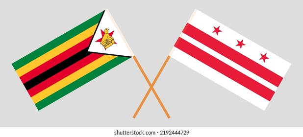 Banderas cruzadas de Zimbabwe y el Distrito de Columbia. Colores oficiales. Proporción correcta. Ilustración del vector
