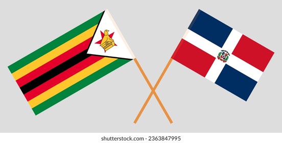 Crossed flags of Zimbabwe and Dominican Republic. Official colors. Correct proportion. Vector illustration
