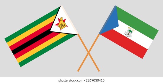 Banderas cruzadas de Zimbabue y Guinea Ecuatorial. Colores oficiales. Proporción correcta. Ilustración del vector