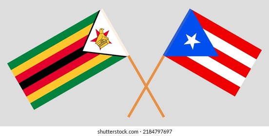 Crossed flags of Zimbabwe and Puerto Rico. Official colors. Correct proportion. Vector illustration
