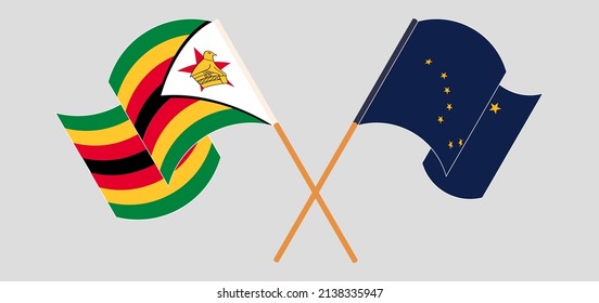 Crossed flags of Zimbabwe and the State of Alaska. Official colors. Correct proportion. Vector illustration
