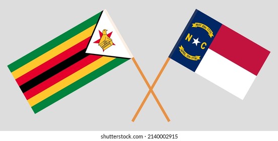 Crossed flags of Zimbabwe and The State of North Carolina. Official colors. Correct proportion. Vector illustration
