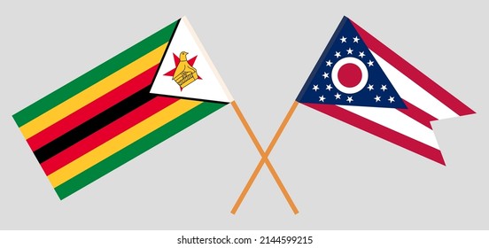 Crossed flags of Zimbabwe and the State of Ohio. Official colors. Correct proportion. Vector illustration
