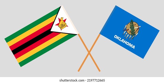 Crossed flags of Zimbabwe and The State of Oklahoma. Official colors. Correct proportion. Vector illustration
