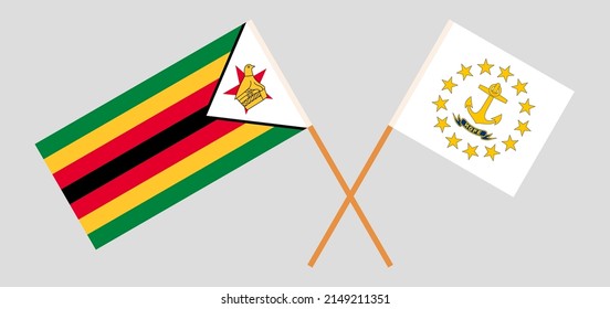 Crossed flags of Zimbabwe and the State of Rhode Island. Official colors. Correct proportion. Vector illustration
