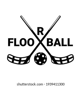 Crossed floorball sticks icon and floorball ball. Vector illustration