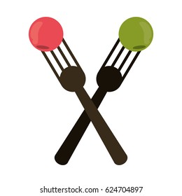 crossed fork with fruit tasty
