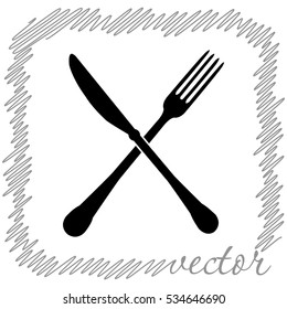 Crossed fork and knife  black  vector icon