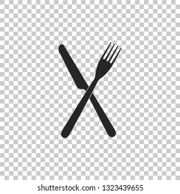 Crossed fork and knife icon isolated on transparent background. Restaurant icon. Flat design. Vector Illustration