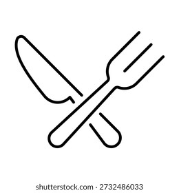 Crossed fork and knife icon.  Set of line kitchenware for restaurant. Editable stroke