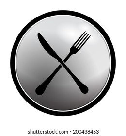 crossed fork and knife icon - vector round button on light background