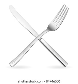 Crossed fork and knife. Illustration on white background.