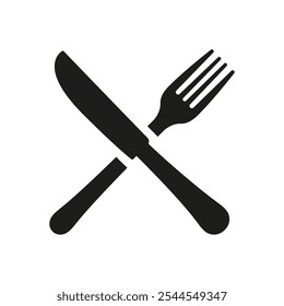 Gabel und Messer gekreuzt Silhouette Icon, Speisen und Mahlzeit Zeit. Restaurant und kulinarisches Konzept. Isolierte Vektorgrafik.