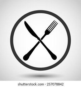 Crossed fork and knife vector icon - black illustration