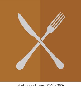 Crossed Fork And Knife Vector Icon. Flat Design