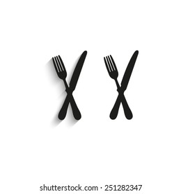 crossed fork over knife - black vector icons