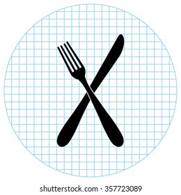 crossed fork over knife -  black vector icon