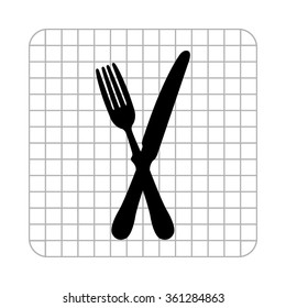 crossed fork over knife -  black vector icon